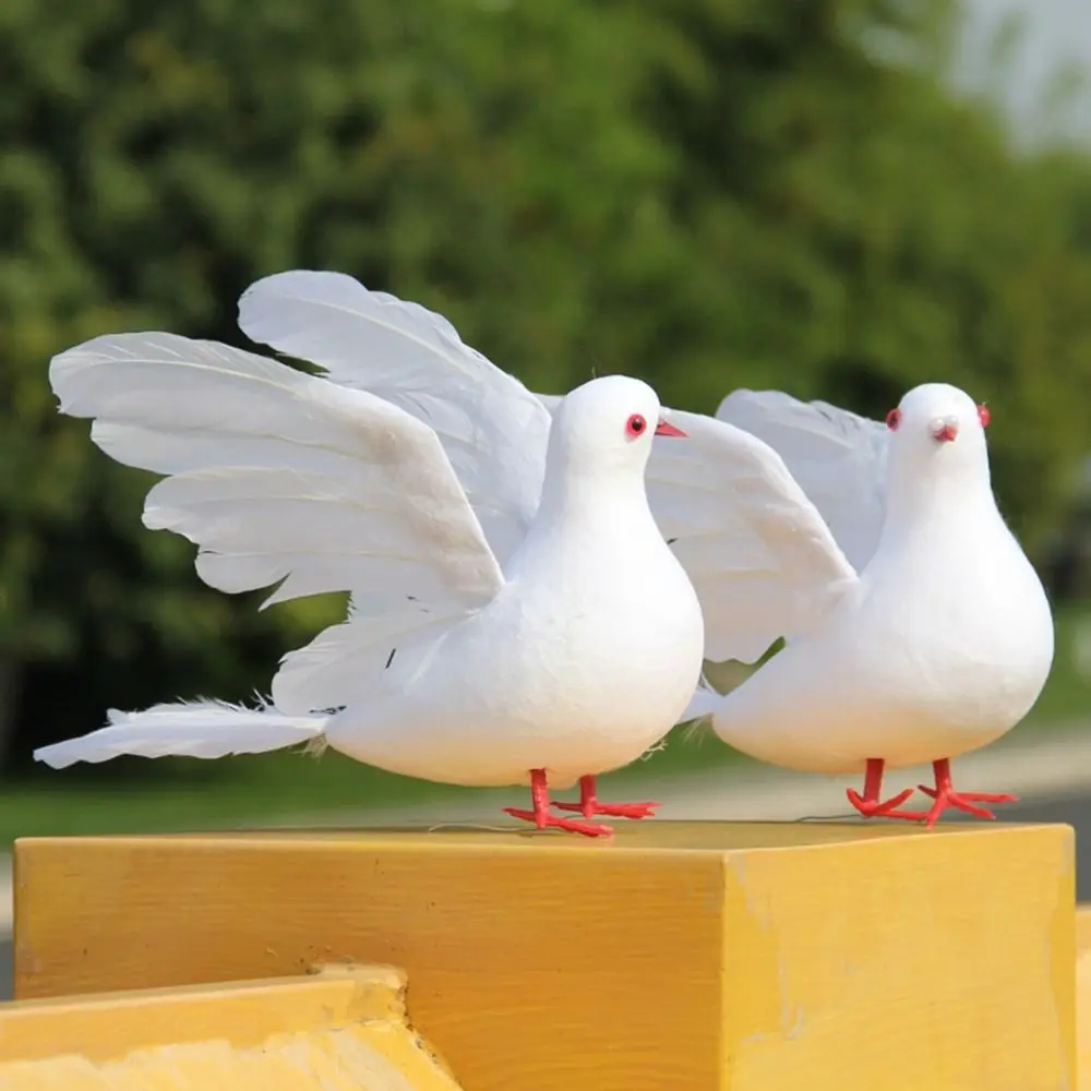 Milisten Piccione Finto Bianco Con Ali Apribili – Uccello Artificiale In Schiuma E Piume – Decorazioni Per Matrimoni E Centrotavola