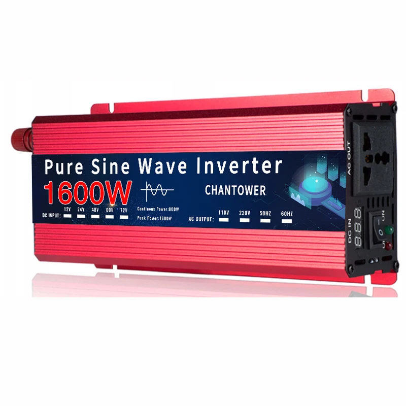 1000W 1600W 12v/24v To 110v/220v DC To AC Portable Inverter Pure Sine Wave Auto Converter Car Solar