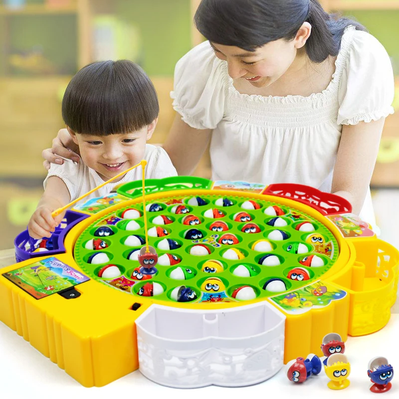 Electric Rotating Magnetic Fishing Toys Play Game Music Spinning Fish Plate Water Party Musical Sports Toy Set Children Kid Gift 2