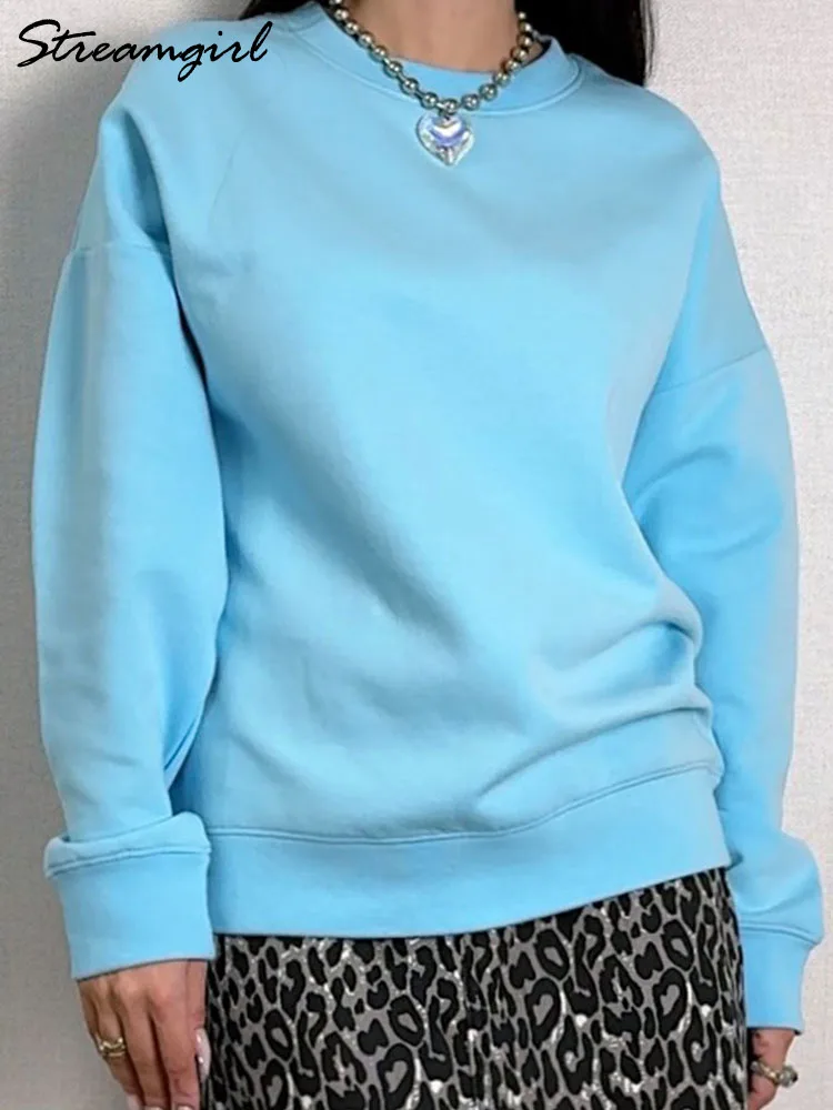 Women Sweatshirts No Hood Oversized Cotton Long Sleeve Tops Basic Solid O Neck Sweatshirts For Women Oversized Pullovers Spring 3
