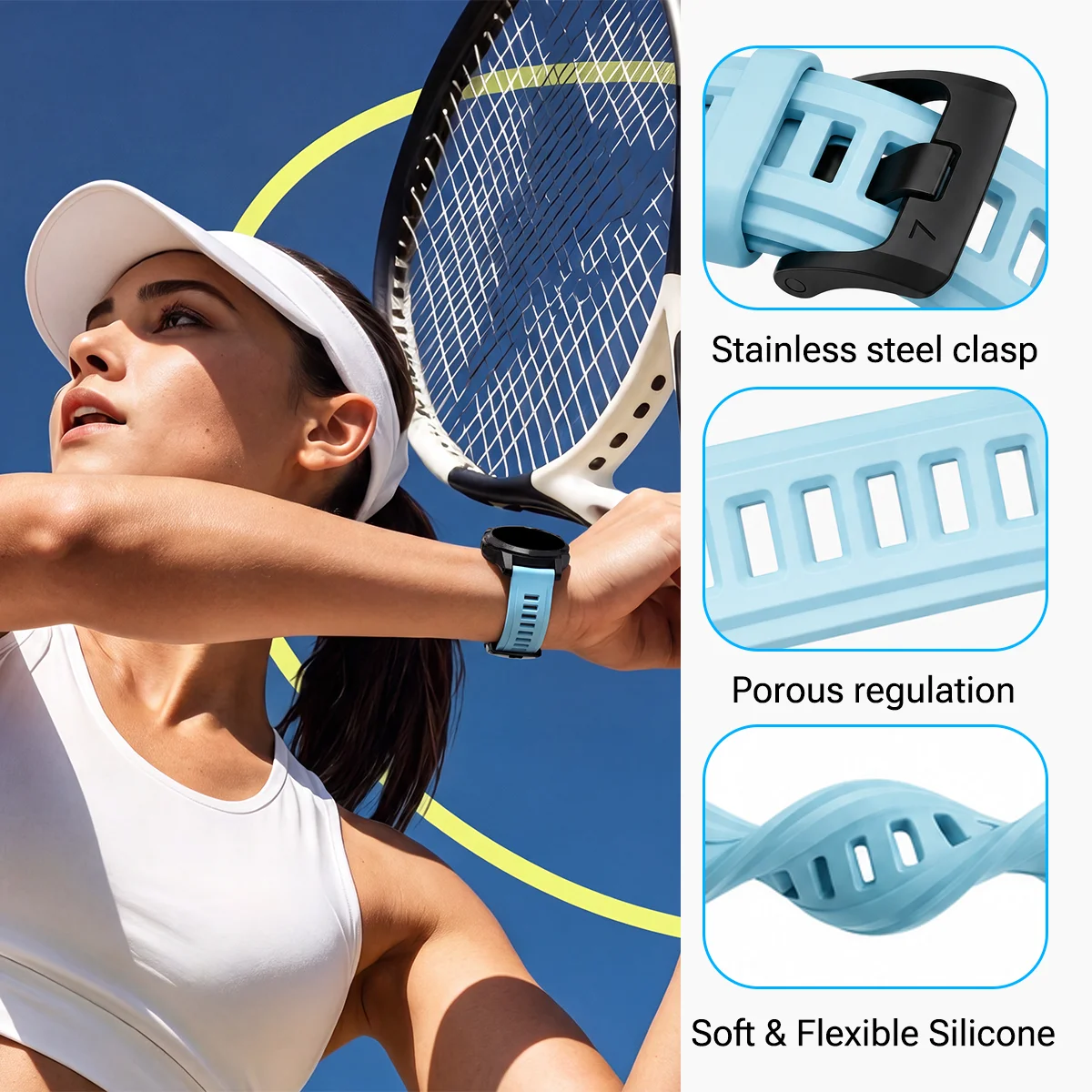 Glow-in-the-Dark Silicone Watch Band - Soft and Durable Replacement Wristband Bracelet (50/45mm)