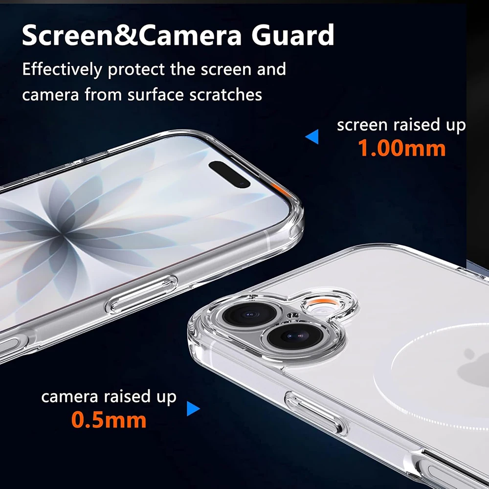 강력한 자석 마그세이프 케이스 아이폰 17 에어 16 16e 15 14 플러스 13 프로 맥스 무선 충전 클리어 하이브리드 하드 커버 케이스