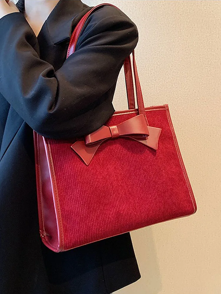 Bolso de mano rojo de gran capacidad para mujer, bolso de hombro con diseño de lazo Simple, versátil, para trabajo y viaje