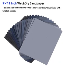 

36pcs Water/Dry Sandpaper Set 120/240/320/400/600/800/1000/1200/1500/2000/2500/5000 Grit Sanding Paper For Wood Metal Polishing
