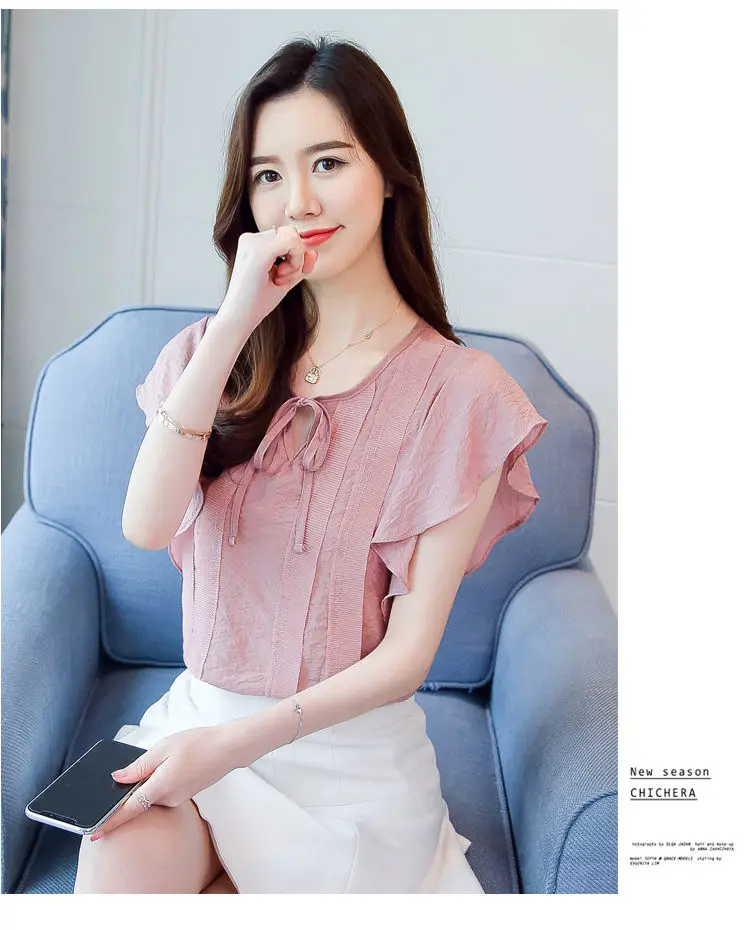 Female O-Neck Bow Lacing Hollow Out Solid Blouse Loose Oversize Flying Sleeve Patchwork Chiffon Shirt Women's Summer Clothing