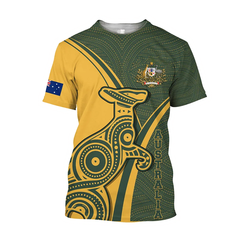 Men's T-shirt With Kangaroo 3d Print And Australian Flag Design_voghion.com