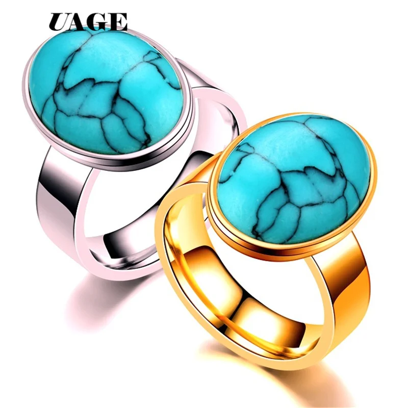 UAGE New Jewelry Vintage Antique Silver Color Gold Color Turquoises Ring for Men Tibet Women Finger Ring