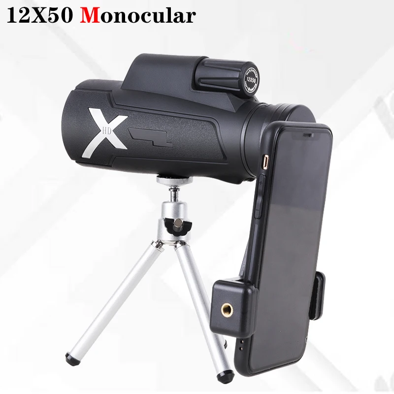 

LUXUN 12X50 Monocular Telescope HD Night Vision Professional Monocular Binoculars Bak4 Spyglass FMC for Travel Hunting Camping