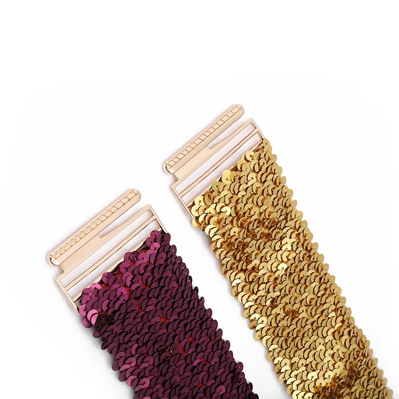 Sequin Elastic Glitter Belt Women's Corset Wide Waist Belt Metal Buckle Waistband Decorative Corset Strap Party Dress Accessorie