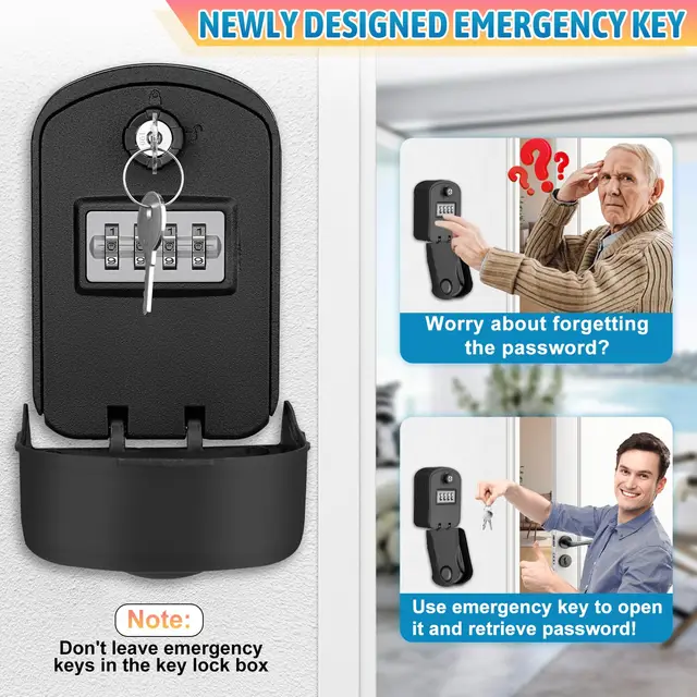 Lock Box for Keys with Code Outdoor Wall Mount Sturdy Waterproof 4-Digit Combination Keypad Key Safe Lockbox for House Realtors 3