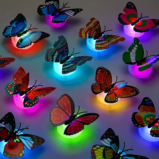 10 pièces 3D LED papillon décoration veilleuse autocollant simple et Double applique murale pour jardin arrière-cour pelouse fête fête Festive 1