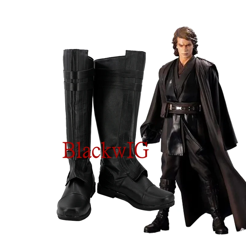 

Epic Movie Jedi Skywalker Anakin Cosplay Shoes Halloween Party Black Leather Boots Custom Made