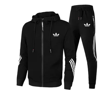 Men's Autumn  Sports Suit Casual Slim Round Neck Sportswear Cardigan Long Sleeve Youth Running Two-piece Set