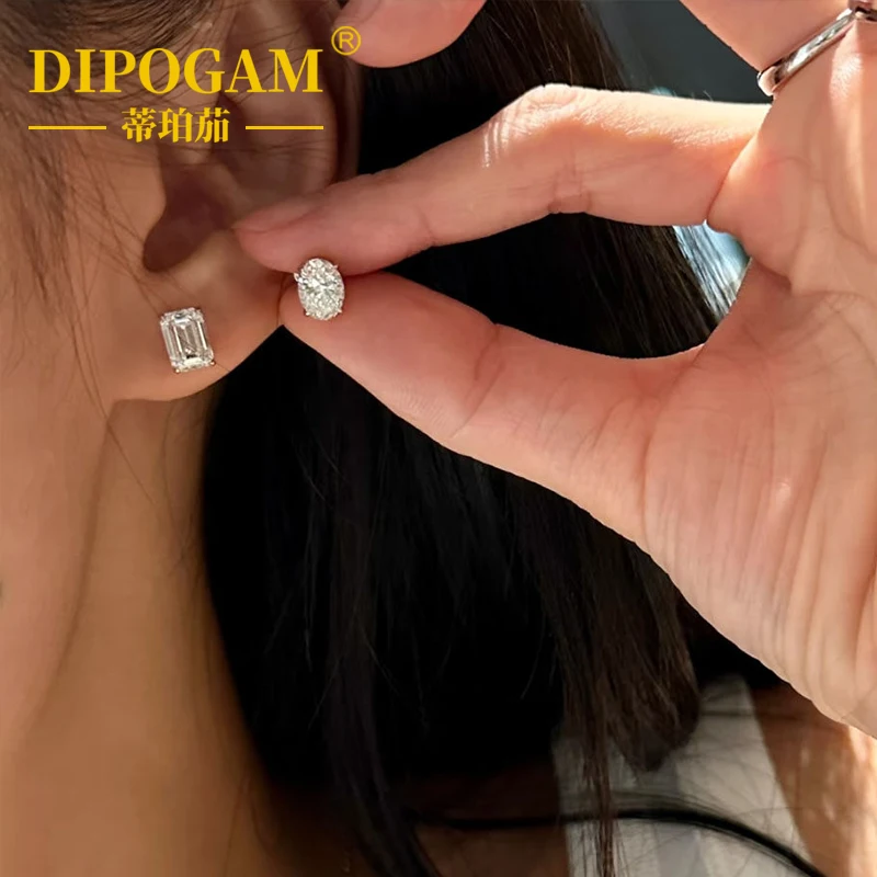 여성 남성을위한 타원형 컷 Moissanite 스터드 귀걸이 D 컬러 스파클링 다이아몬드 귀 스터드 파티 쥬얼리 선물