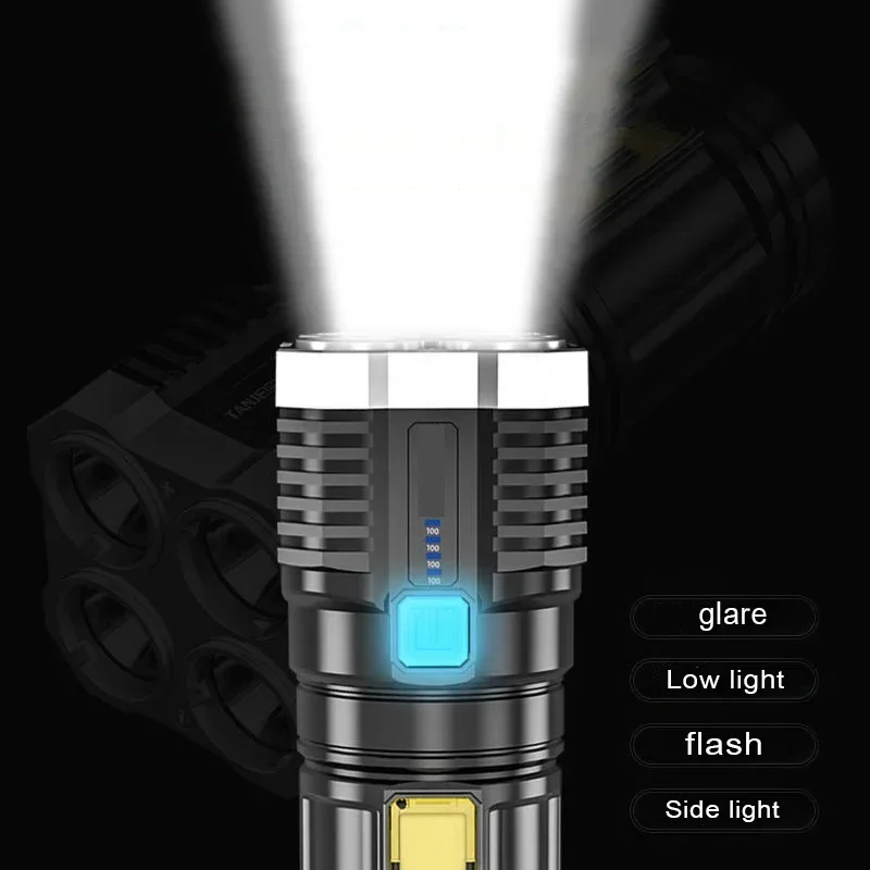 Led Flashlight High Power Rechargeable Led Flashlights 7LED Camping Torch Cob Side Light Lightweight Outdoor Lighting ABS Material