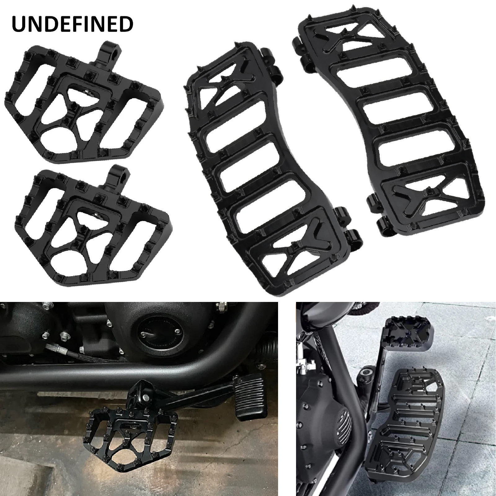 Black Spike Motorcycle Wide Foot Pegs Front Rear Floorboard Mx Style