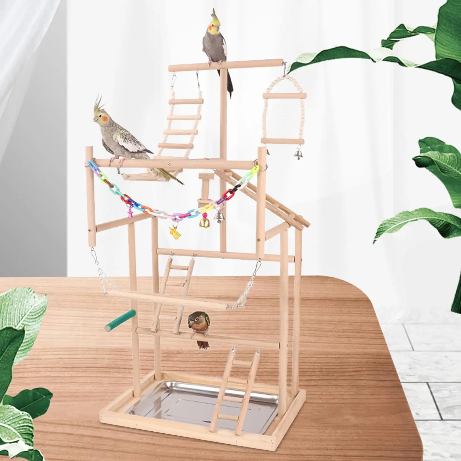 Bird Spring Toy For Cage, Bird Toy With Spring And Stand Platform, Bird Training Toys For Cage, Parrot Chew Ball Foraging Toys, Bird Interactive Intelligence Toy(Log