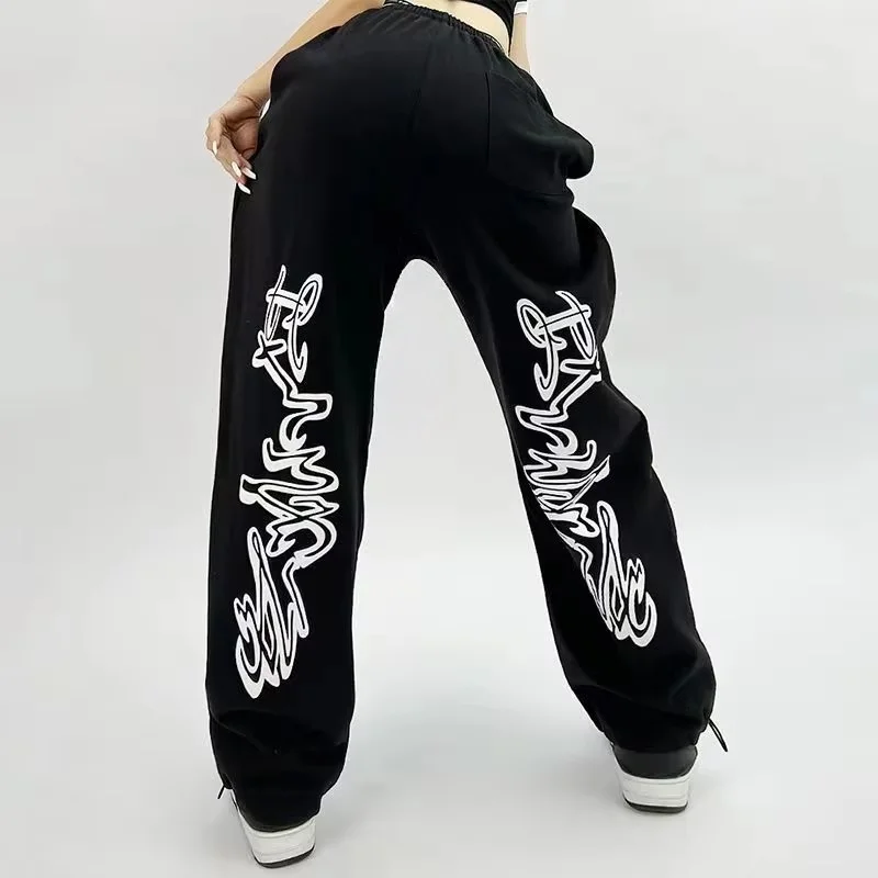 2026 새로운 트렌디한 재미있는 프린트 스포츠 바지 여성용 하이 웨이스트 드로스트링 디자인 긴 바지 봄 여름 패션 여성 바지