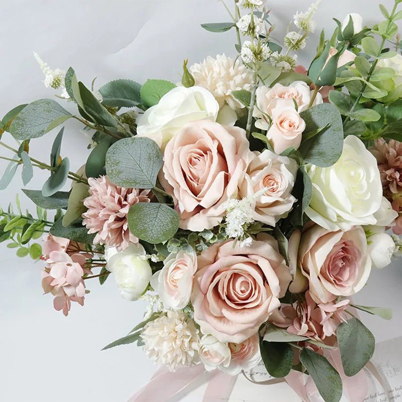 Pink Silk Fake Flowers Wedding Bouquet Artifical Flower Home Decor Holding Bride Marriage Bouquet