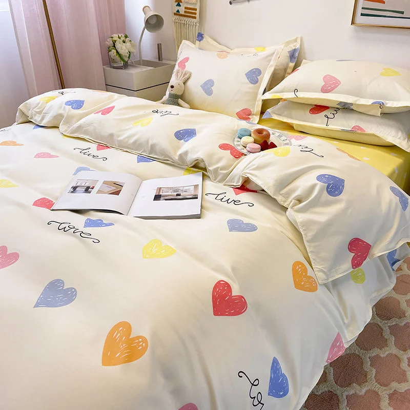 

Bedding Set For Boys And Girls Kawaii Bed Linen Duvet Cover Flat Bed Sheet Pillowcase Single Twin Queen Size Home Bedclothes
