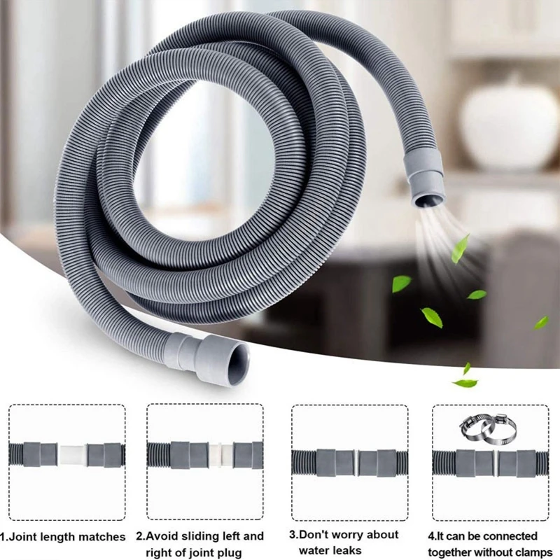 Drain Pipe Washing Machine Dishwasher Drain Waste Hose Extension Pipe With Hose Clamps Set Wash Machine Accesories 150cm