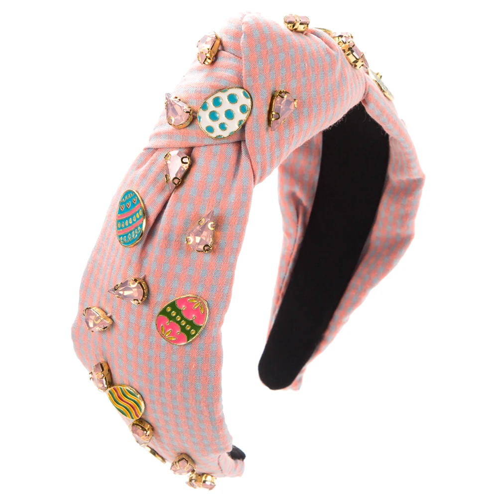 Hair bands European And American Fashion Plaid Fabric Handmade Sewing Alloy Drip oil Accessories Easter Hair Accessories