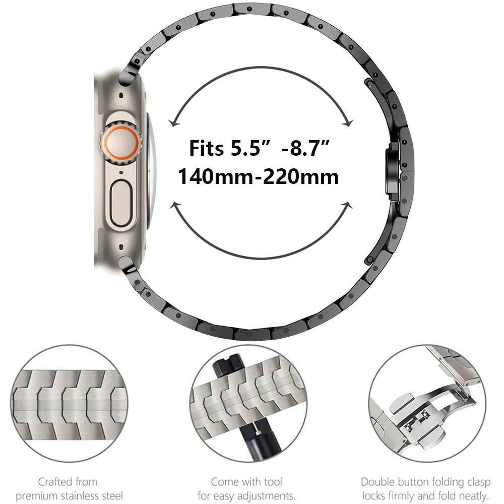 Stal stalowy pasek do Apple Watch Ultra 2 49mm 7 8 9 45mm 44mm Man Metal Link bransoletka iWatch 6 5 4 SE 3 42mm 41mm 40mm