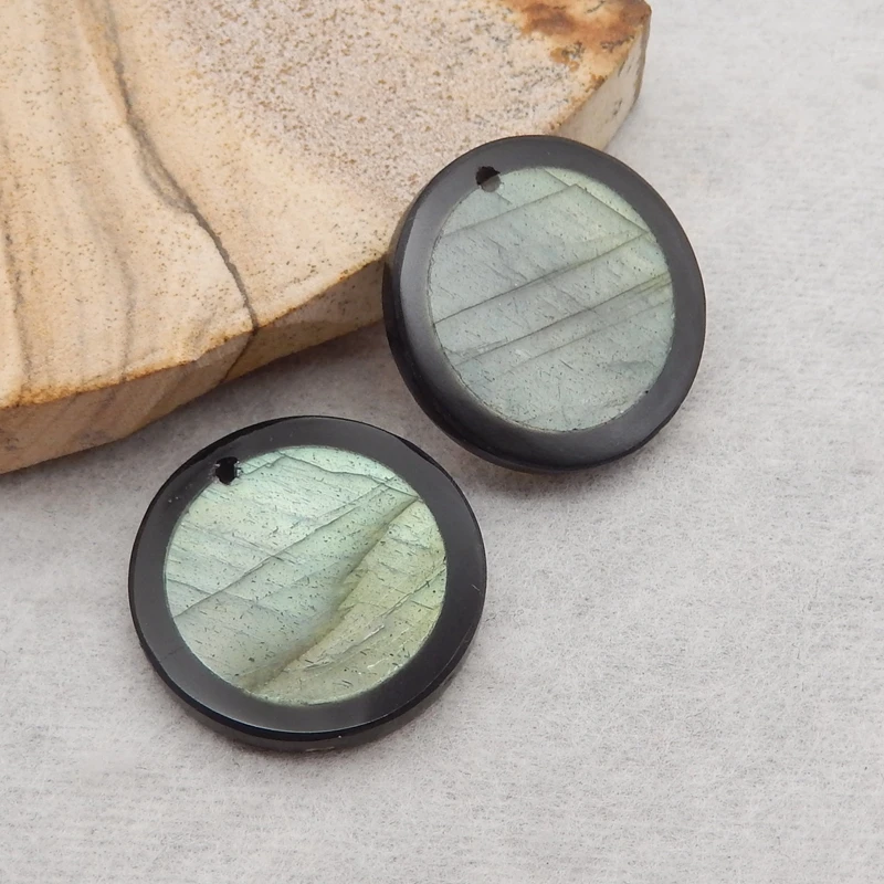 Natural Stone Flash Labradorite Obsidian Semiprecious Fashion Jewelry Women Round Earrings Accessories 20x3mm 4g