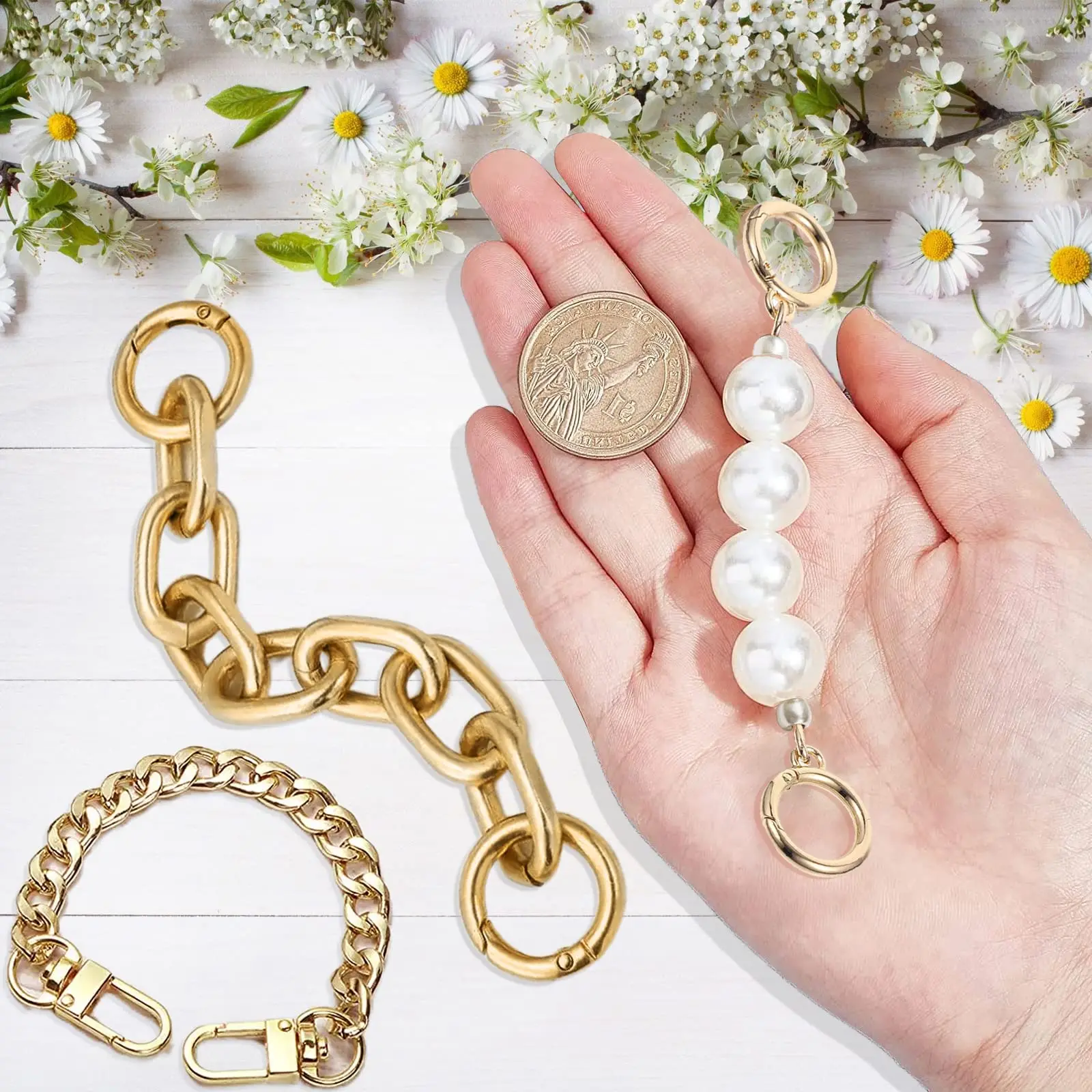 HOLIN Gold Metal Exquisite Replacement Chain Strap Women Purse 3Pcs Different Style Chain Extender Bag DIY