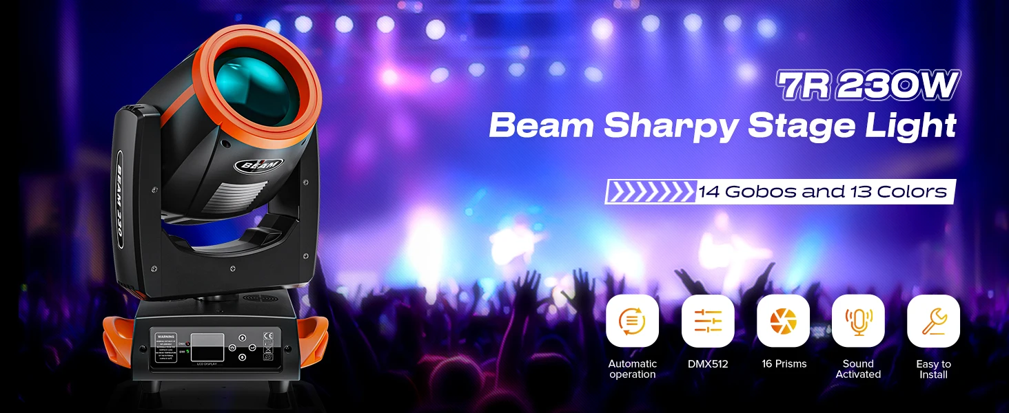 Description Picture 2 of item7R 230W Moving Head Light Beam Rainbow Effect Stage Light Effect Projector DMX512 Control for Disco Party Club Bar DJ Show