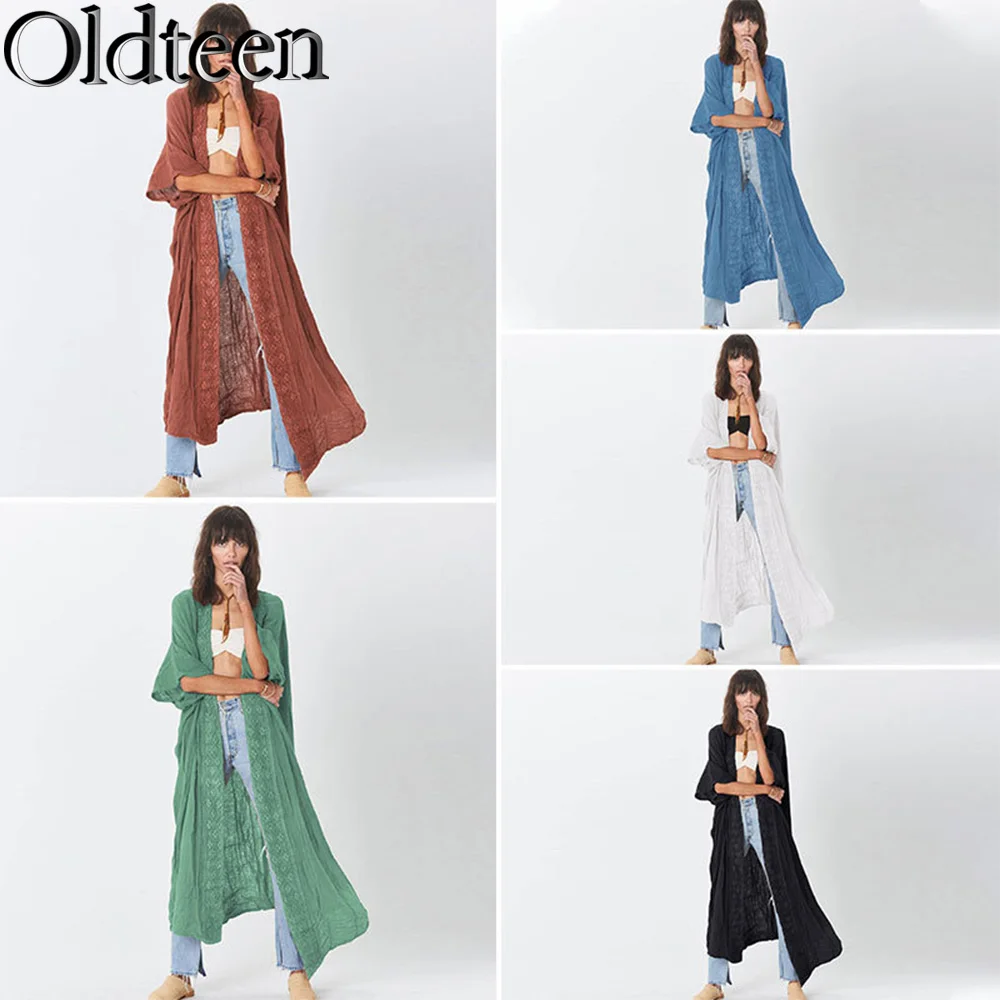 

2023 Fashion Sexy Bikini Cover-ups Retro Solid Color Long Dress Tunic Women Clothing Beach Wear Swim Suit Cover Up Dropshipping