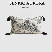 Housse de coussin de luxe légère, taie d'oreiller lombaire avec bordure noire, pour maison, hôtel, lit, salon, vacances françaises du sud 1