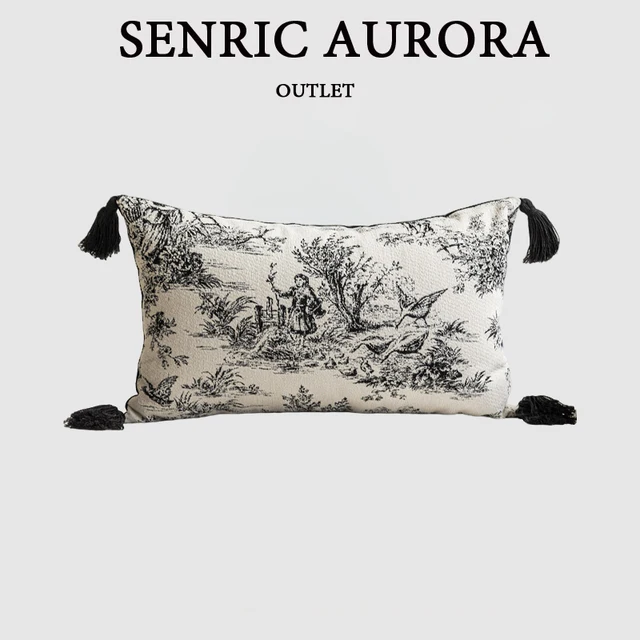 Housse de coussin de luxe légère, taie d'oreiller lombaire avec bordure noire, pour maison, hôtel, lit, salon, vacances françaises du sud 1