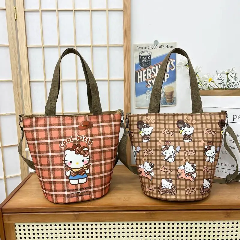 

Miniso Sanrio Hellokitty сетчатая маленькая сумка-мешок в клетку Студенческая сумка через плечо кошельки и сумки