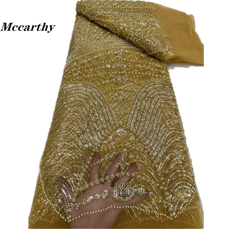 

Mccarthy African Heavy Beaded 2024 High Quality Nigerian Sequins With Pearl Lace French Tulle Fabric For Party Dress Sew