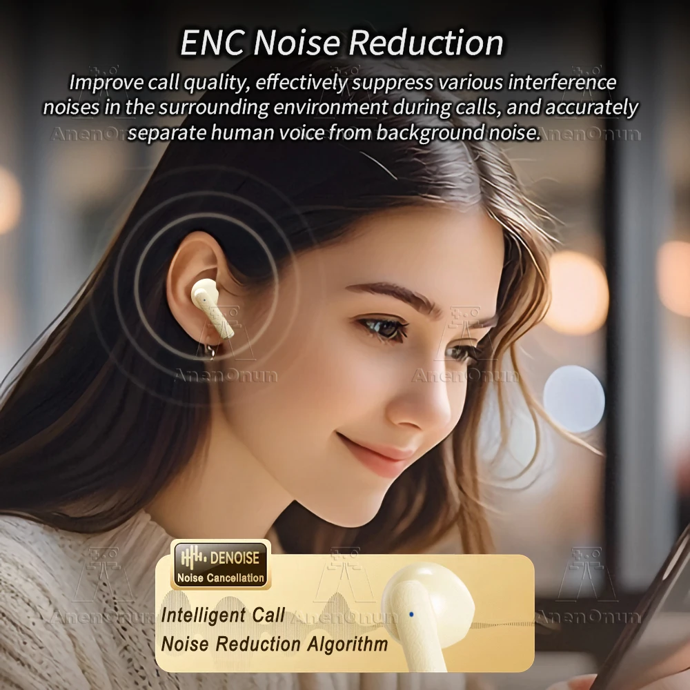 TWS Earbuds Semi-In-Ear Bluetooth Earphones 28H Playtime HD Stereo Sound ENC Noise Cancelling IPX4 Waterproof Handsfree - Orange 3