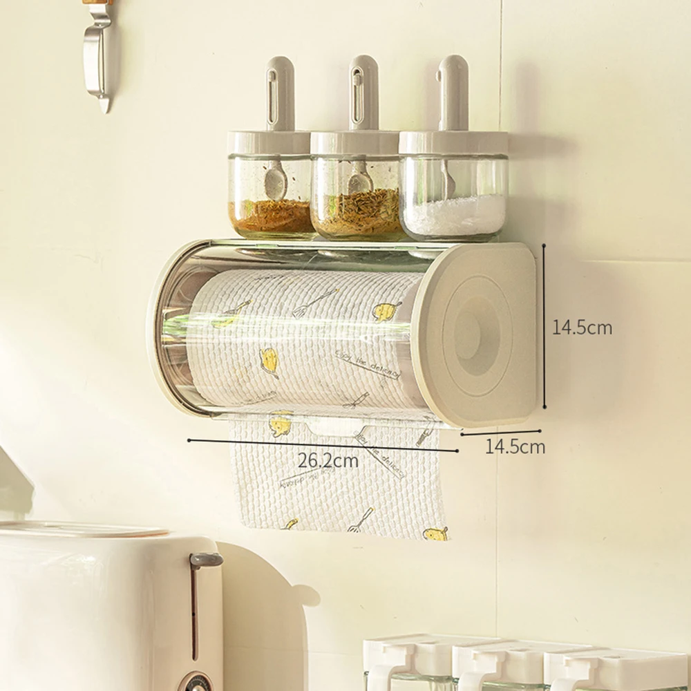 Multifunction Wall Hanging Clear Design Kitchen Tissue Box No Punching Installation Roll Paper Case Bathroom Supplies Waterproof 3