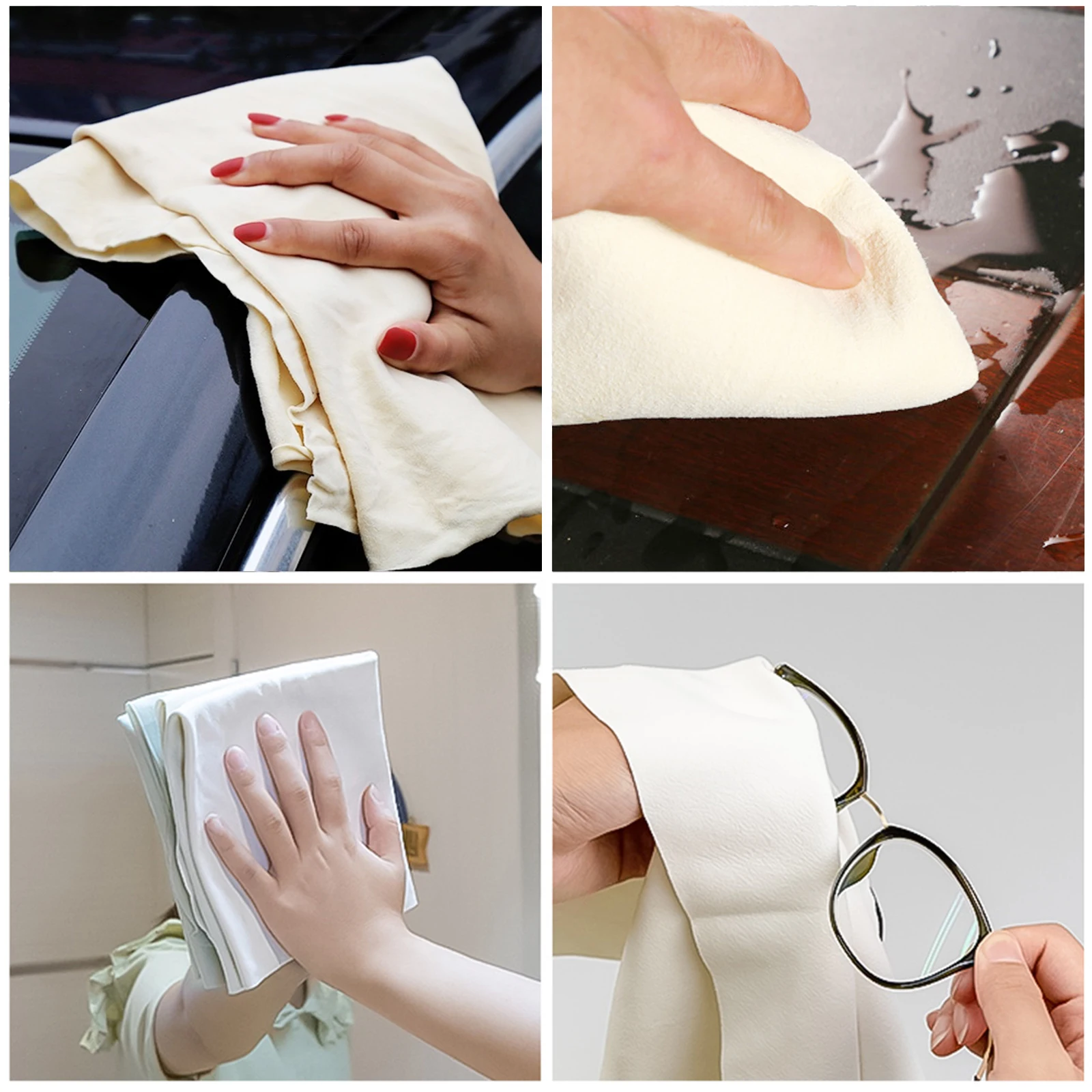 60x90cm Natural Suede Car Cleaning Cloth Genuine Leather Wash Absorbent Quick-drying Towel Striped Cotton Velvet