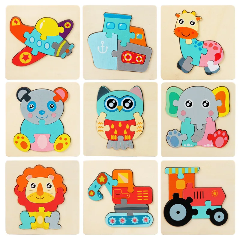 Kids Baby 3D Animal Vehicle Wooden Jigsaw Puzzle Educational Brain Toy XMAS Gift 