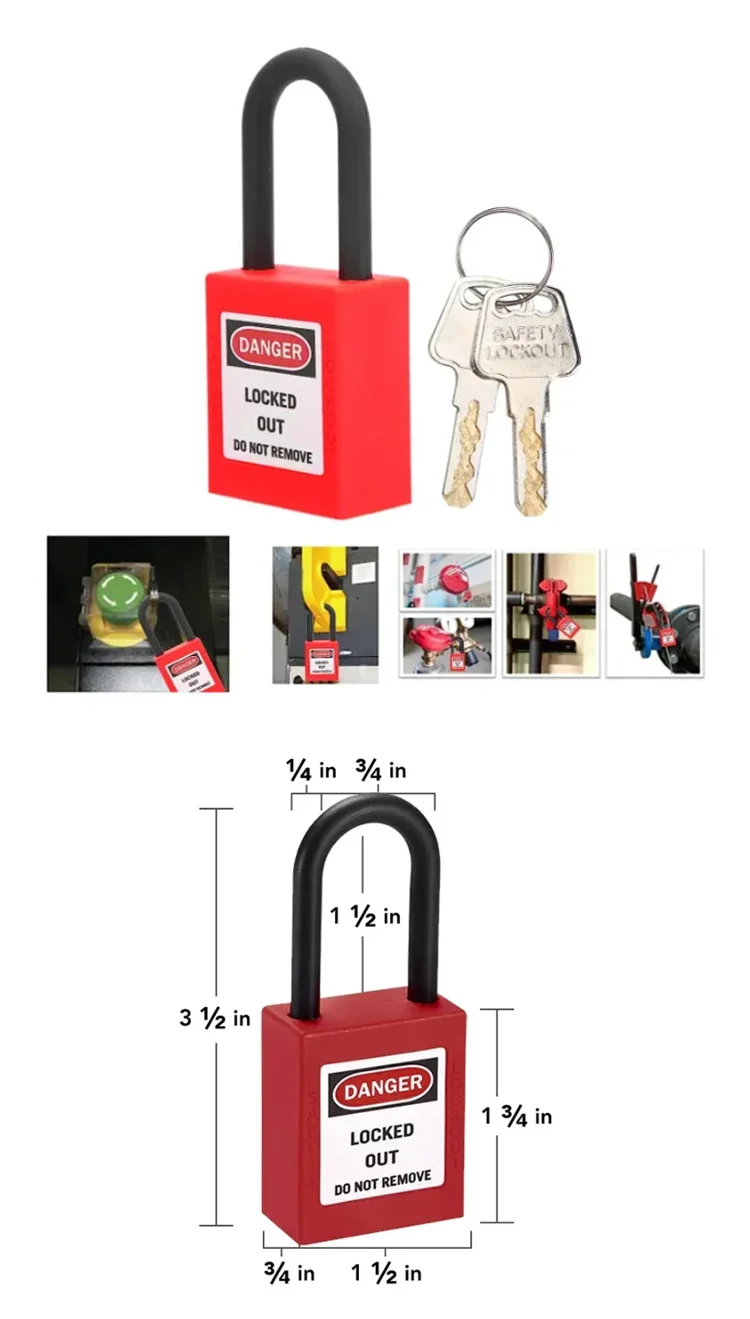 3 Stück/Set, 1 Stück, isolierendes Sicherheits-Vorhängeschloss aus Nylon mit 2 Schlüsseln, 1 Stück Etikett, 1 Stück Mini-Breaker-Verriegelung – Detail 1