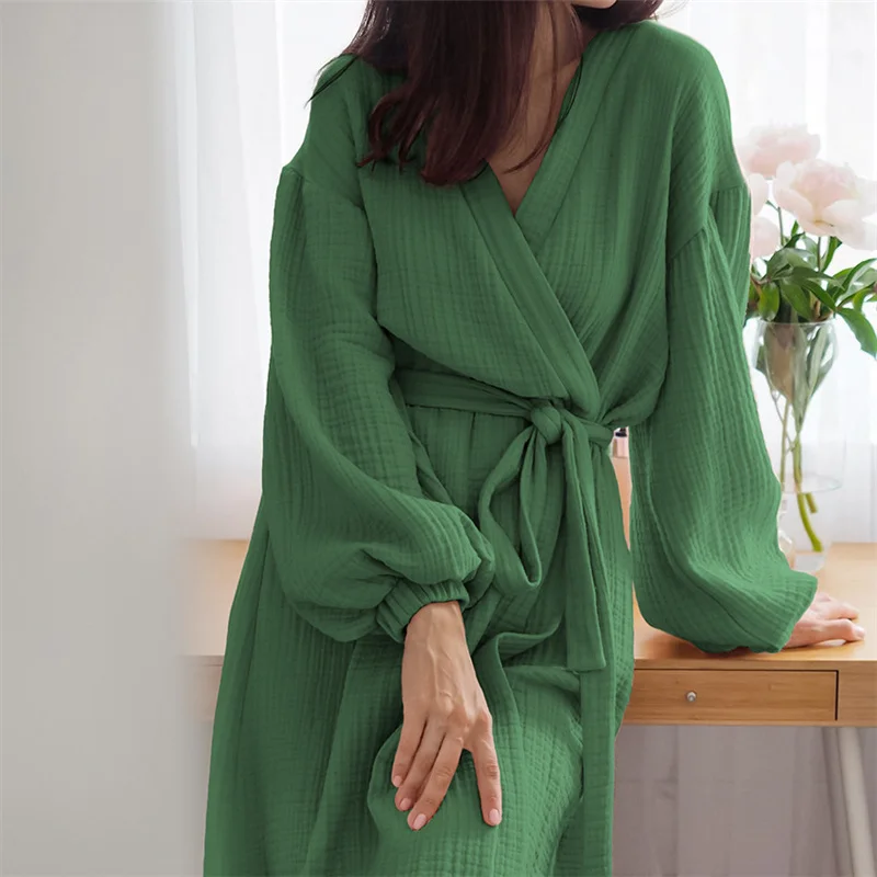 Women Crepe Cotton Sleep Robe Loose Soft Lantern Sleeve Nightgown women-crepe-cotton-sleep-robe-loose-soft-lantern-sleeve-nightgown