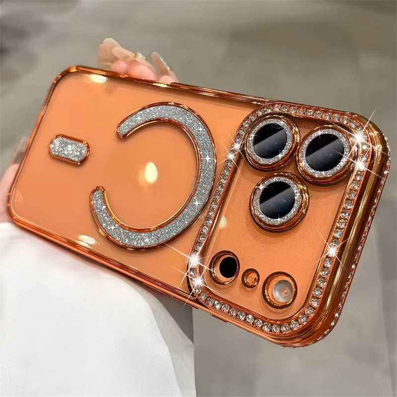 Premium Glitter Rhinestones Phone Case with Magnetic Clear Lens Protector