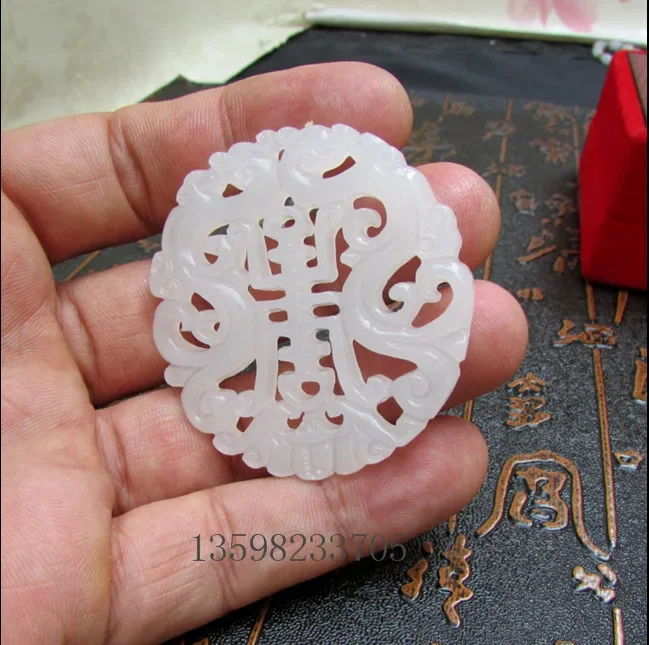 Natural Afghan White Jade Hollow Dragon Pendant Jadeite Necklace Jewellery Accessories Hand-Carved Man woman Luck Amulet Gift