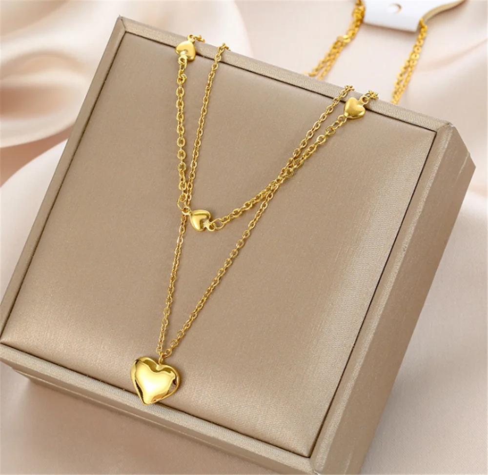 

316L Stainless Steel Love Heart Pendant Titanium Temperament Double Layer Ladies Necklace Fashion Jewelry