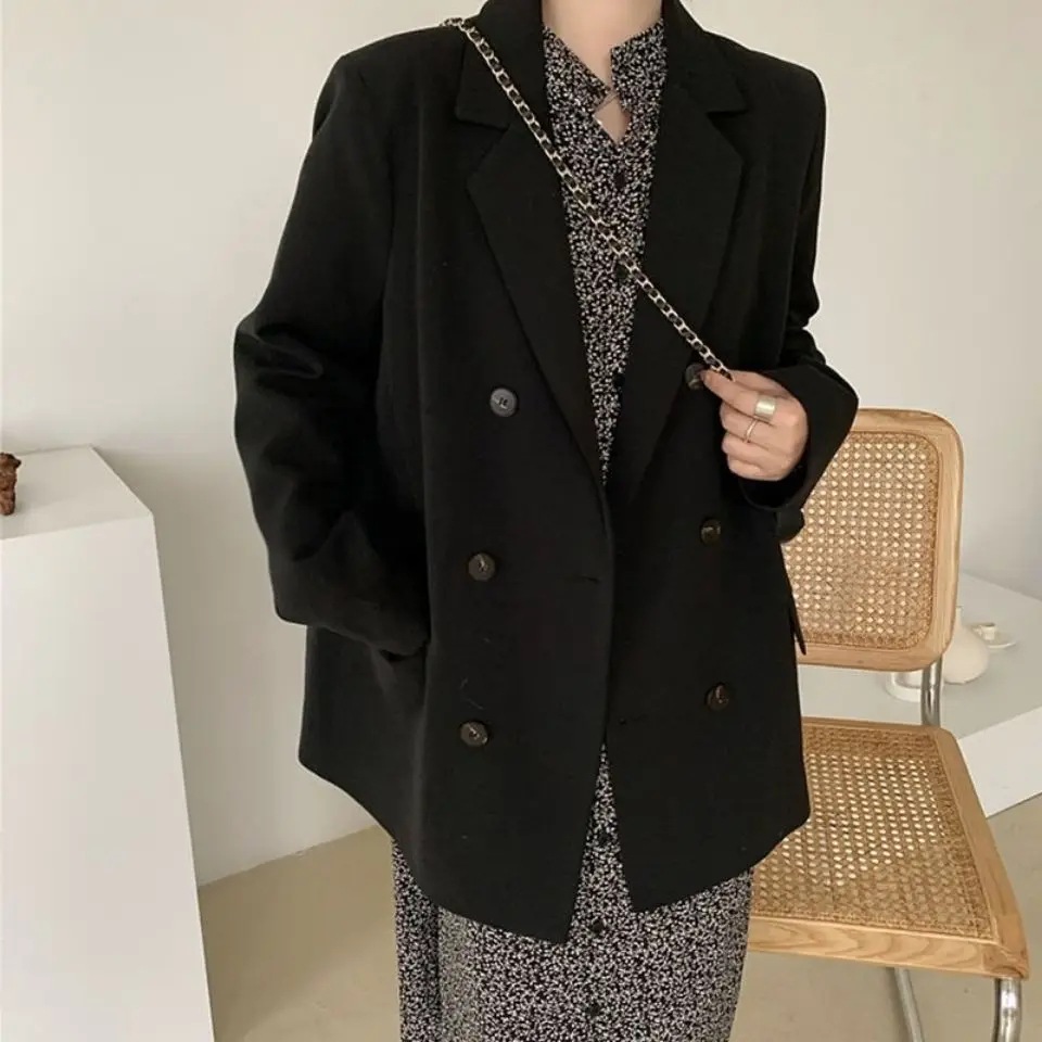 

Black Blazer Women Korean Chic Suit Office Ladies Coat Loose Spring Autumn Jacket Long Sleeve Luxury Brand Women Clothing Button