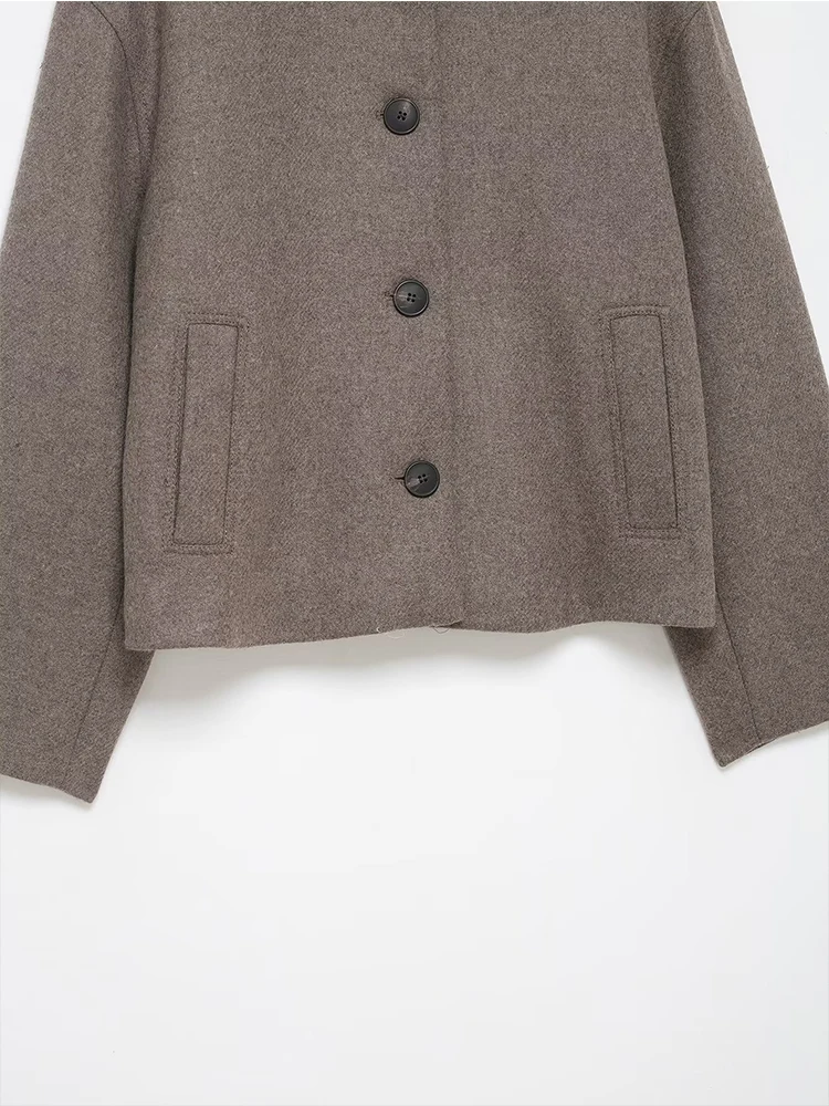 Women's Autumn Winter Woolen Coat Loose Fit Single-Breasted Pocket Jacket Casual Fashion Streetwear Long Sleeve New Outerwear ﻿