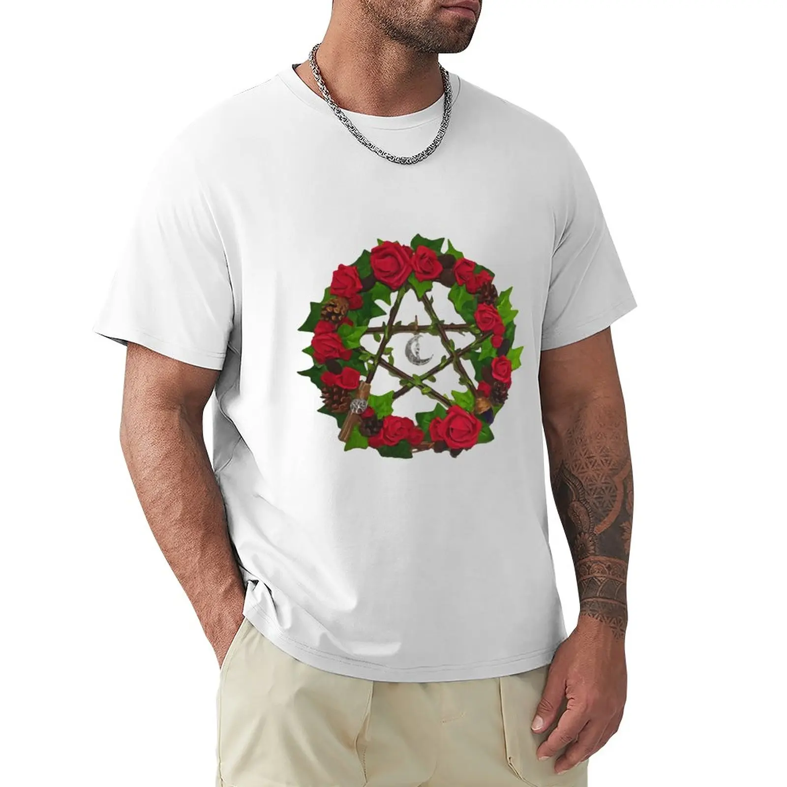 

Watercolor Pentacle Wreath, Flower Pentacle T-Shirt cute clothes sublime vintage t shirts for men cotton