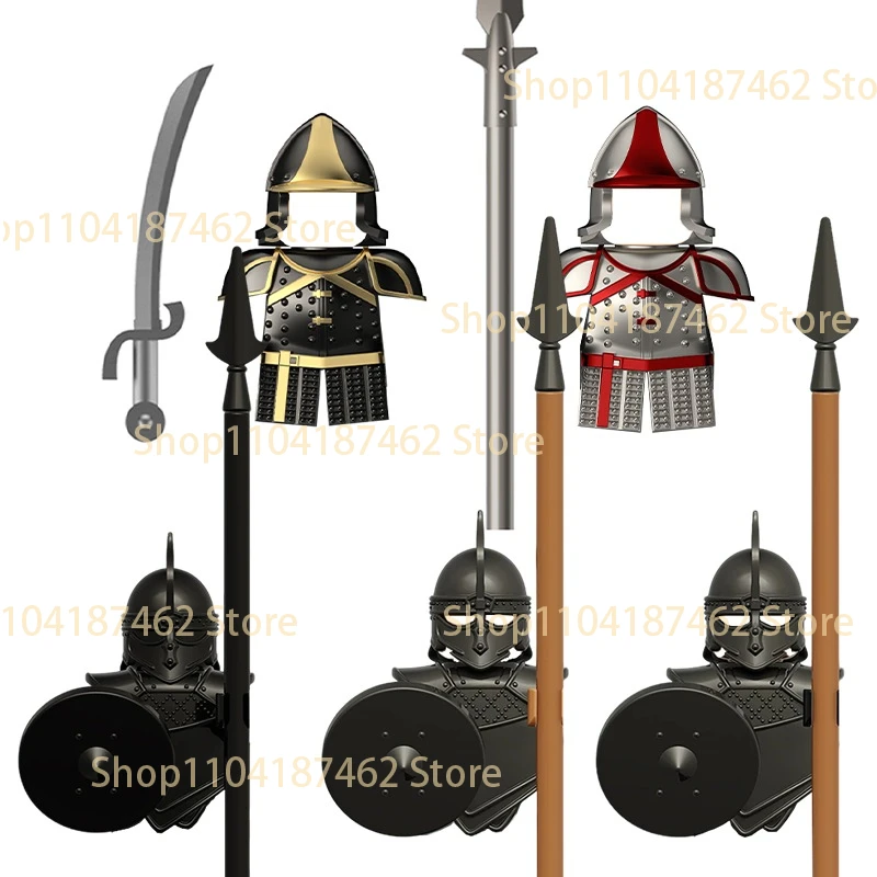 Medieval Knight Army Set with Green Dragon and Wolf Warrior Building Blocks