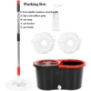 360° Spin Mop Bucket Sets with Wring System in 3 Microfiber Heads, Stainless Steel Basket 61" Extended Handle Floor Cleaning 3