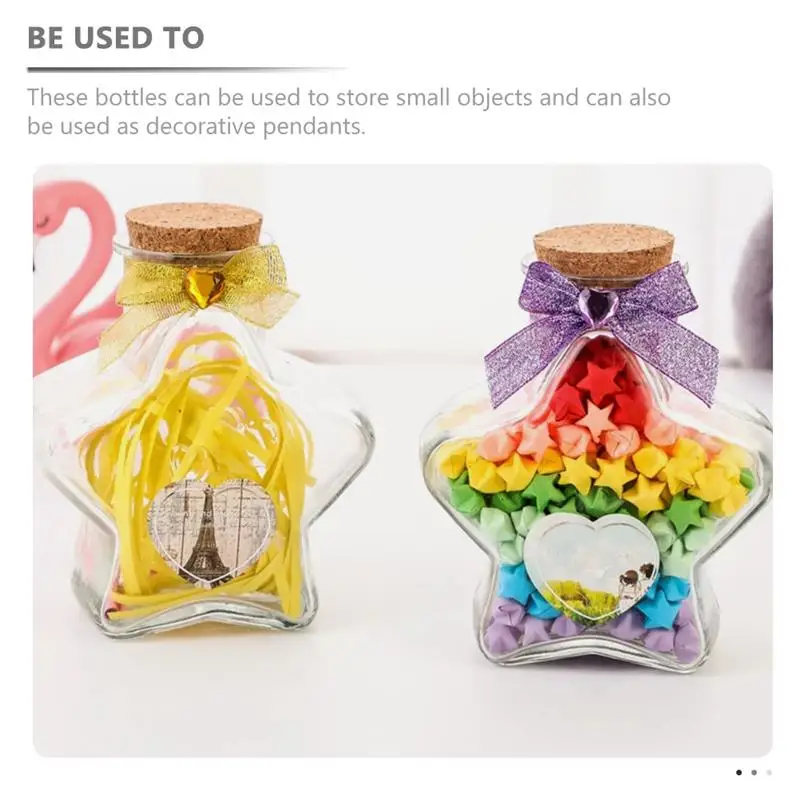 Star Shaped Glass Jars Craft Wishing Bottles Tiny Corked Glass Bottles Small Storage Jars 2pcs for Various Items Favor